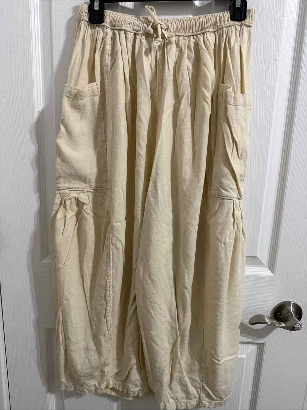 SZ SM. Free People, Linen, Balloon Pants Cream w/Elastic Waist & Drawstring